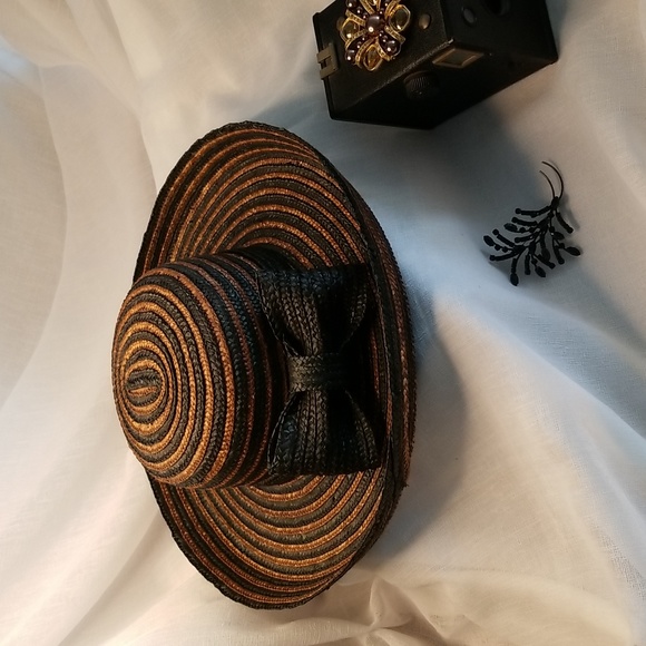 Straw Hat, Black and Brown, Like New, OS, $29 - Picture 3 of 9